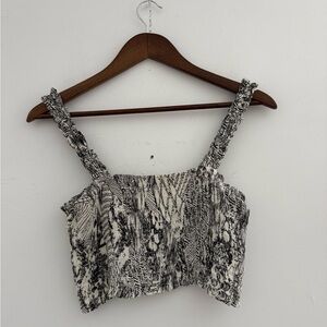 Black & White Textured Smocked Crop Top | Paper Crane | Boho Crop Top